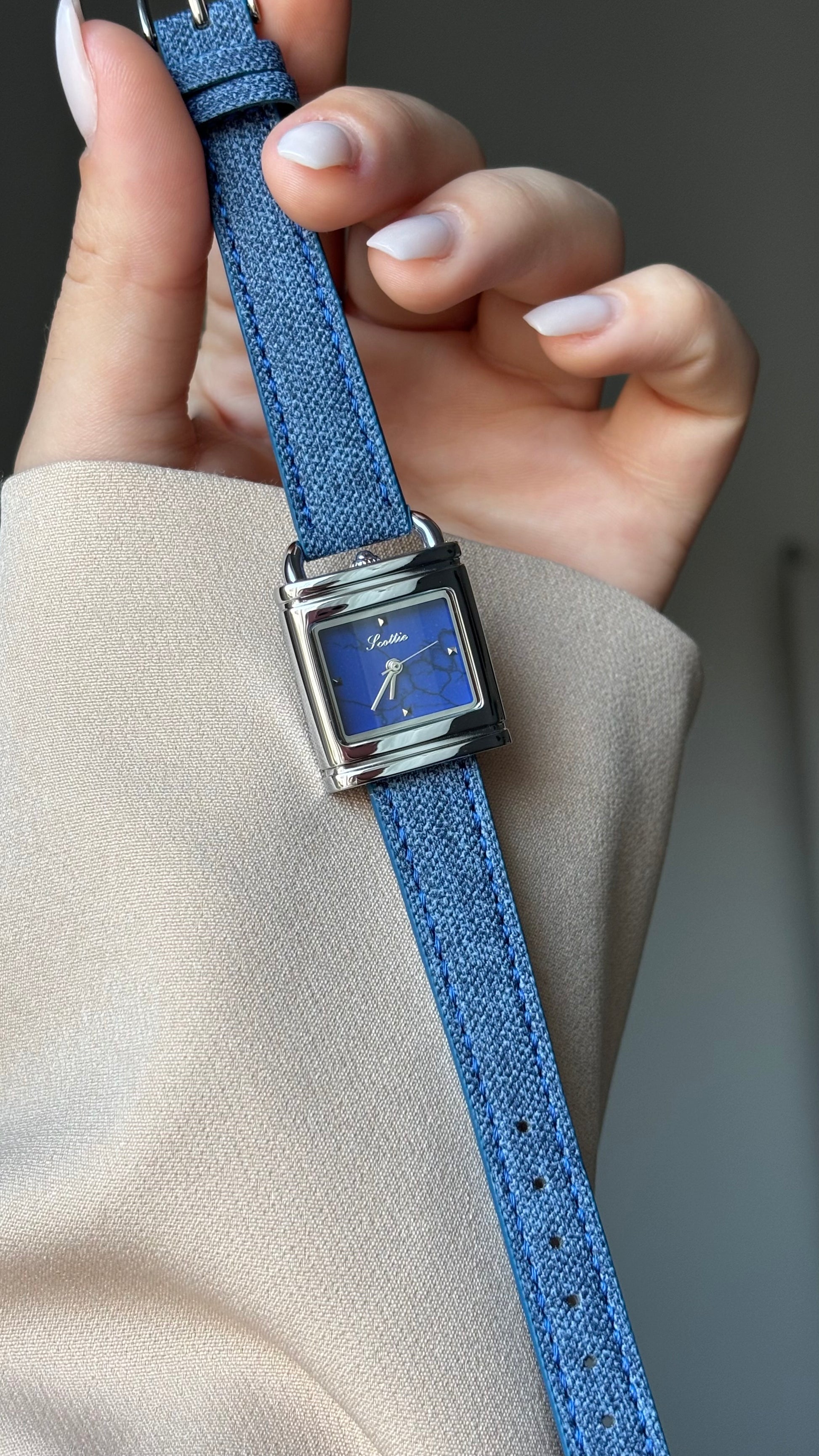 Montre femme cuir bleu jean 