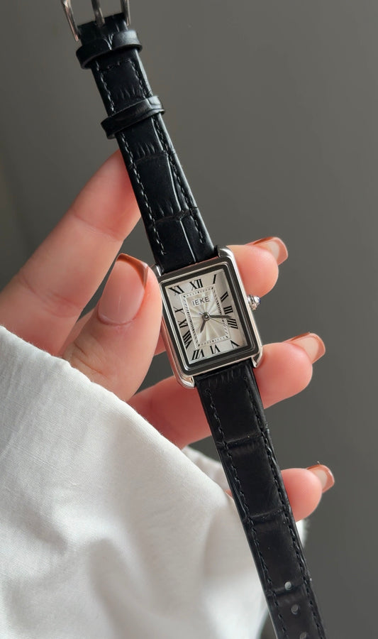 IEKE Tank cuir noir argenté